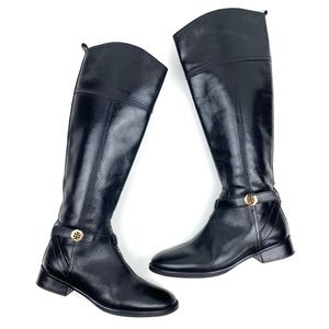 Tory Burch Boots Tall Leather Riding Equestrian Black Brita Knee High Size 6.5